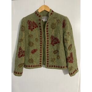 Carlisle vintage jacket women size 4 green alpaca wool embroidered boho cottage